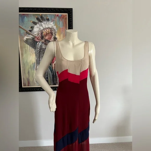 BCBGMaxAzria Burgundy & Pink Sheer Panel Maxi Dress – Size Large (NWT) - Picture 6 of 16